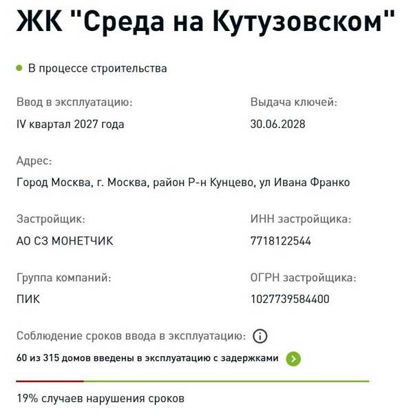 Купить квартиру в ЖК «Среда на Кутузовском» в Москве от ПИК